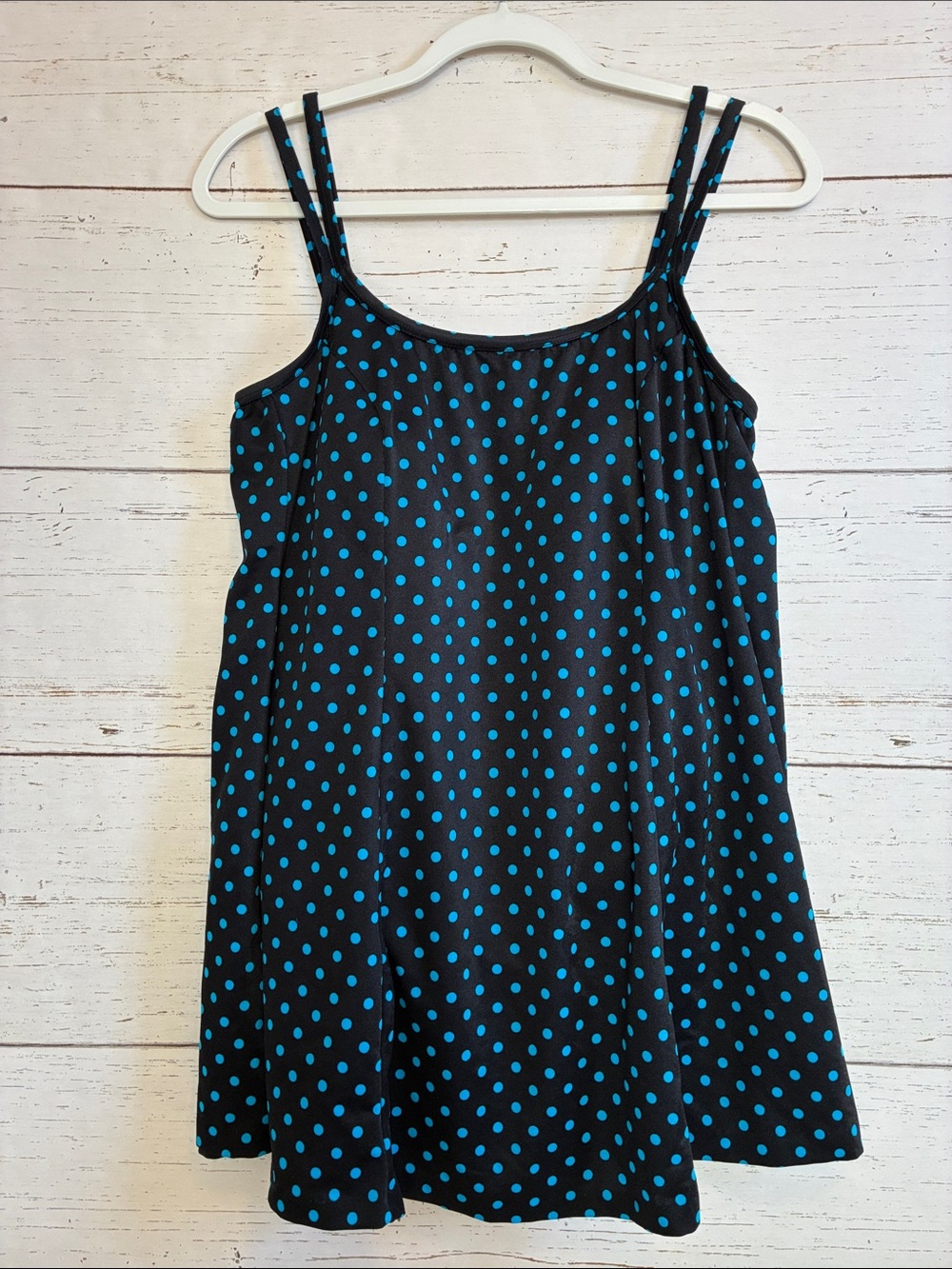 Great Lengths Black and Turquoise Polka Dot Swim Dress/Swimsuit, size 16W
